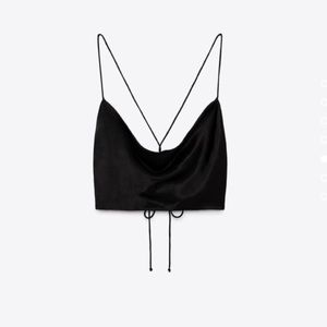Black satin effect crop top